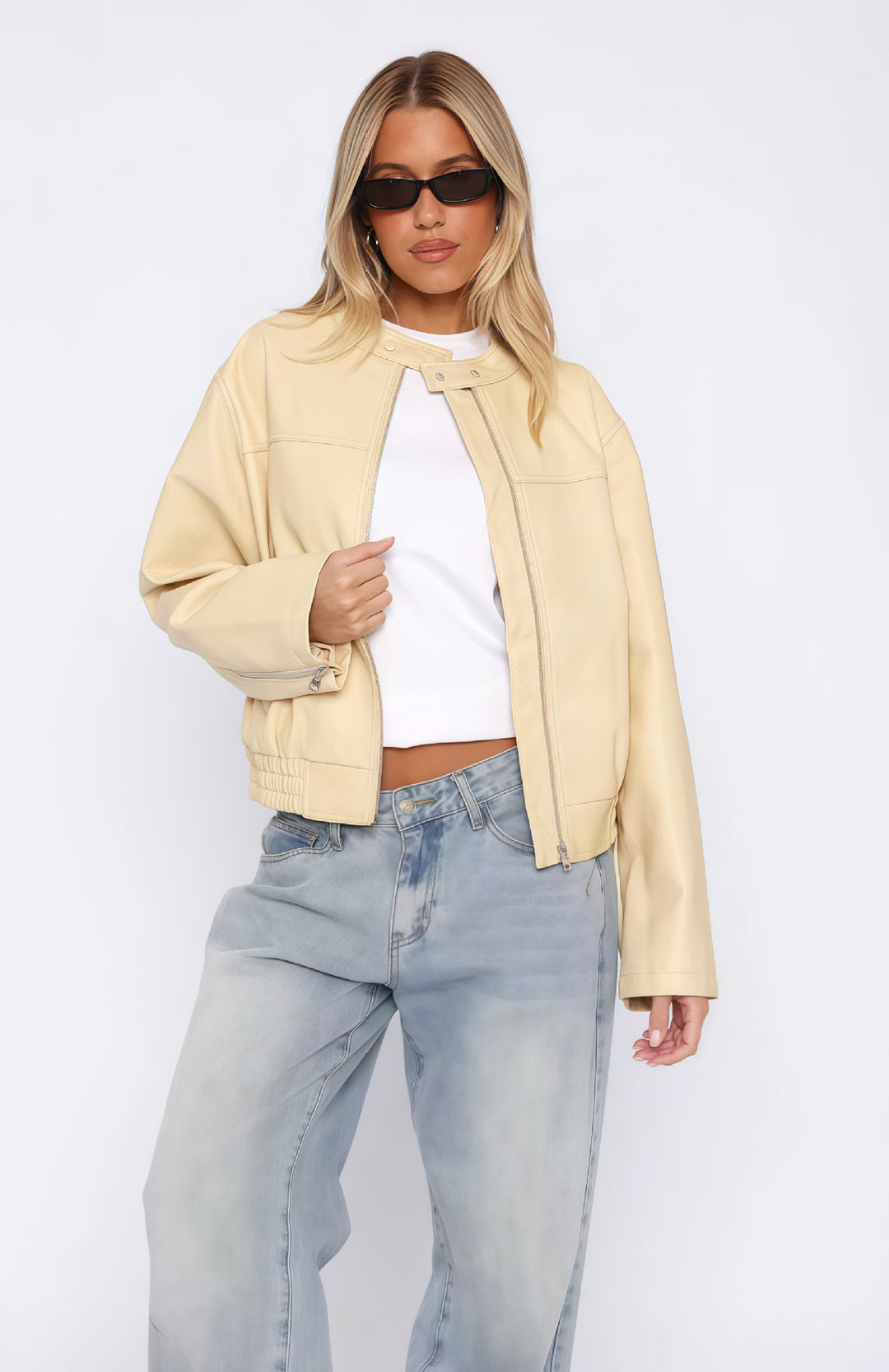 Damen lässige und stilvolle Kunstlederjacke R&B