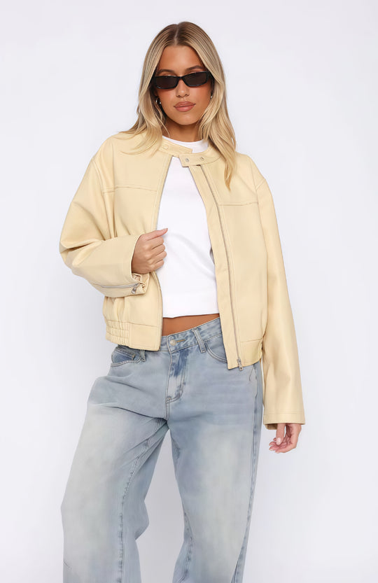 Damen lässige und stilvolle Kunstlederjacke R&B