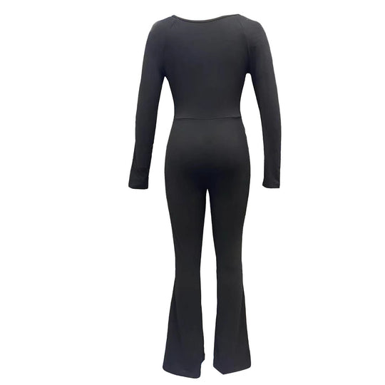 Damen Eleganter Jumpsuit mit weitem Bein und langen Ärmeln R&B