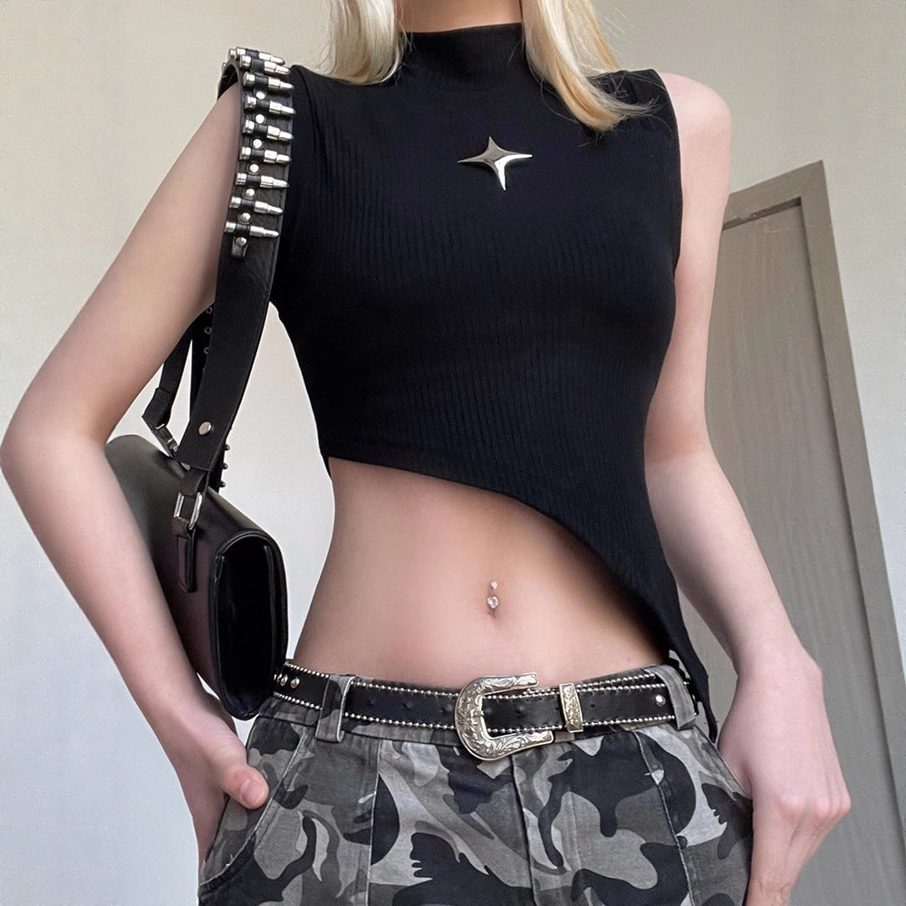 Damen R&Brnes asymmetrisches Oberteil mit elegantem Stehkragen und metallischen Akzenten R&B
