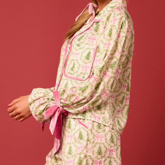 Damen luxuriöses Satin-Pyjama-Set mit niedlichem Nutcracker-Motiv R&B