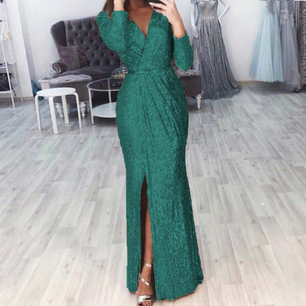 Damen Elegantes Wickelkleid mit funkelndem Detail und seitlichem Schlitz R&B