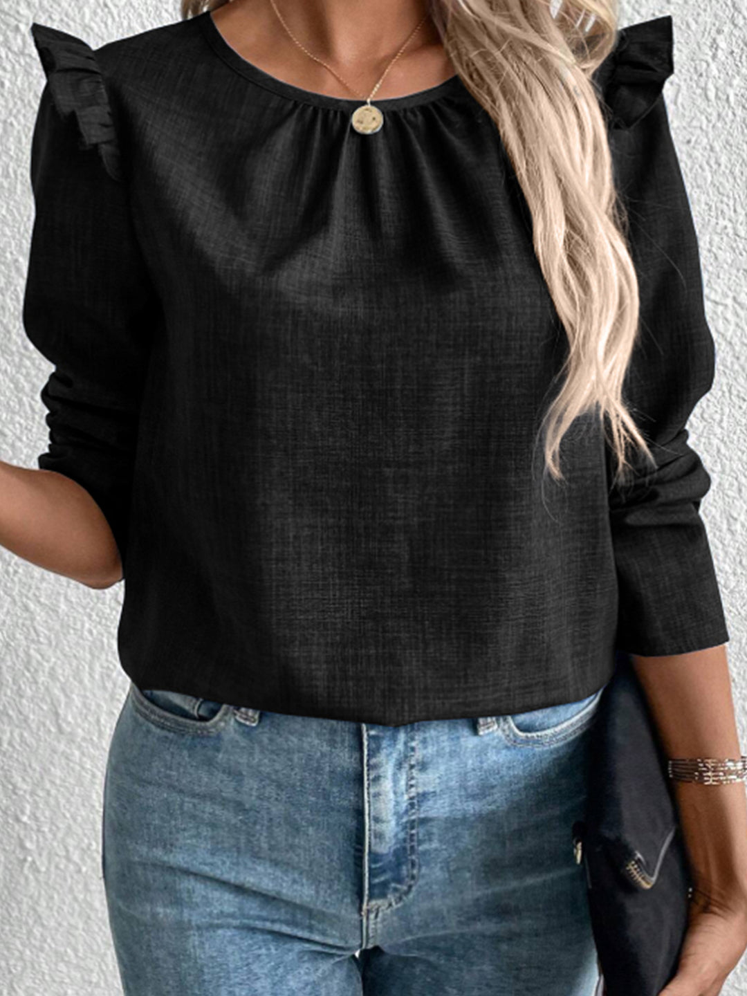 Damen Elegante Bluse mit Rüschendetails und Rundhalsausschnitt R&B