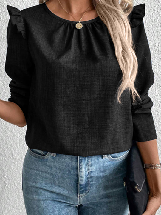 Damen Elegante Bluse mit Rüschendetails und Rundhalsausschnitt R&B
