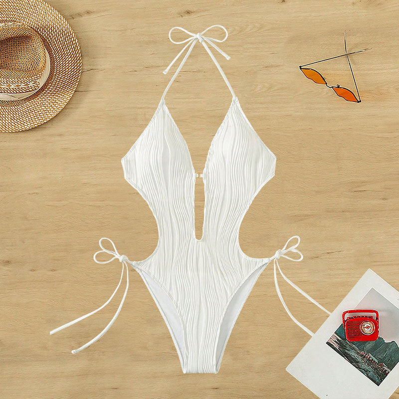 Damen Einteiler Badeanzug mit modischem Cut-Out und elastischem Wickeldetail R&B