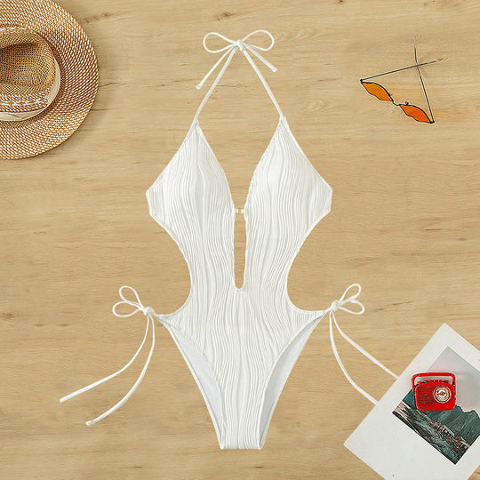 Damen Einteiler Badeanzug mit modischem Cut-Out und elastischem Wickeldetail R&B