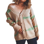 Damen gestreifte Strickjacke mit Knopfverschluss und weitem Schnitt R&B