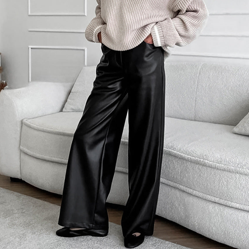 Damen Elegante weite Kunstlederhose R&B