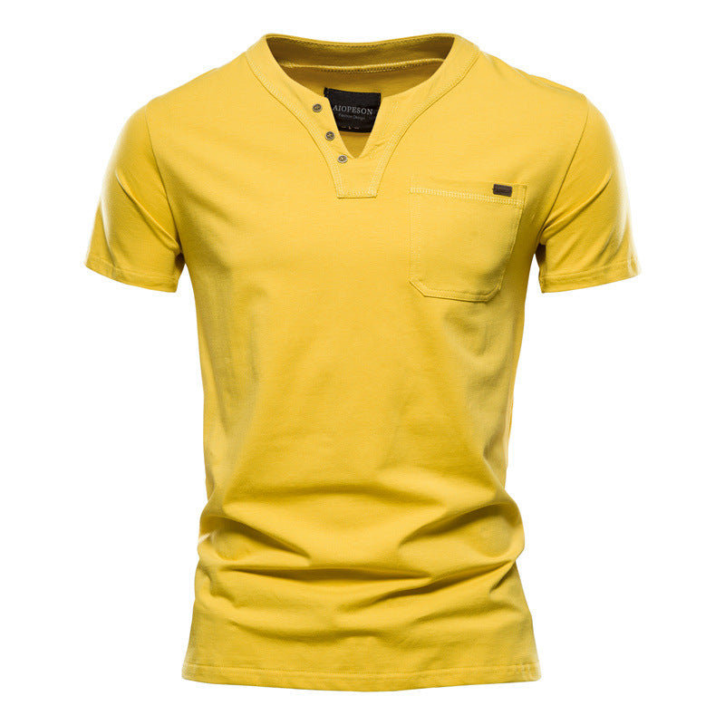 Herren Kurzarm-Shirt mit modernem Henley-Ausschnitt und Brusttasche R&B