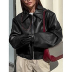 Damen Kunstlederjacke mit Oversized-Schnitt und klassischem Kragen R&B