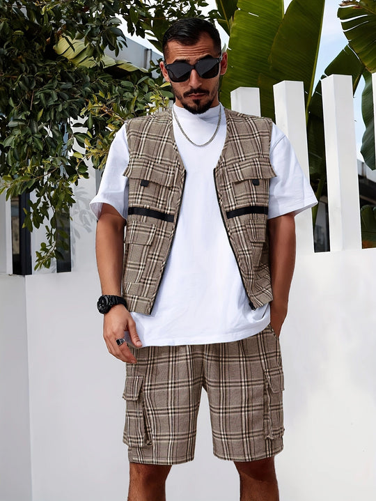 Herren stylischer Utility-Weste mit mehreren Taschen R&B