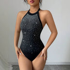 Damen nan Neckholder-Body mit Hochkragen und funkelndem Strassverlauf R&B