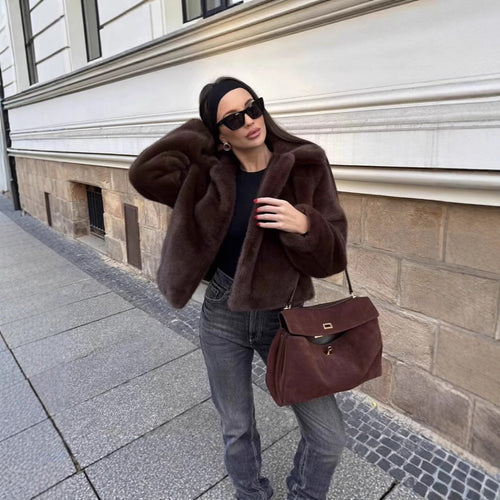Damen Kurze Kunstfelljacke mit elegantem Kragen und zusätzlichem Komfort R&B