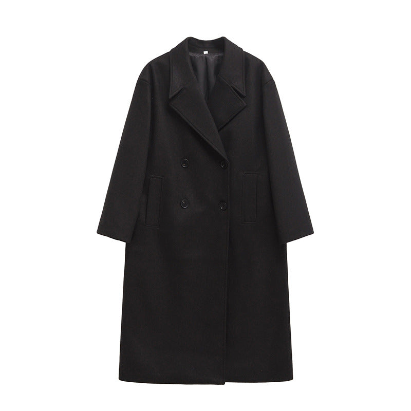 Damen Eleganter Übergrößen Doppelreiher-Wollmantel R&B