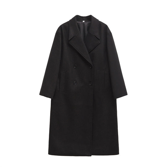 Damen Eleganter Übergrößen Doppelreiher-Wollmantel R&B