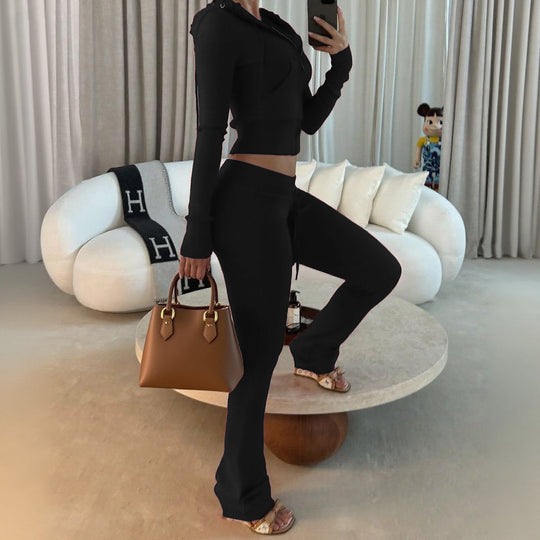 Damen Sportlicher Zweiteiler mit cropped Hoodie und elastischen Jogginghosen R&B
