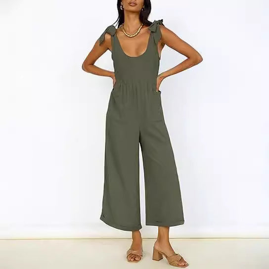Damen Lässiger Jumpsuit mit verstellbaren Trägern und weitem Bein R&B