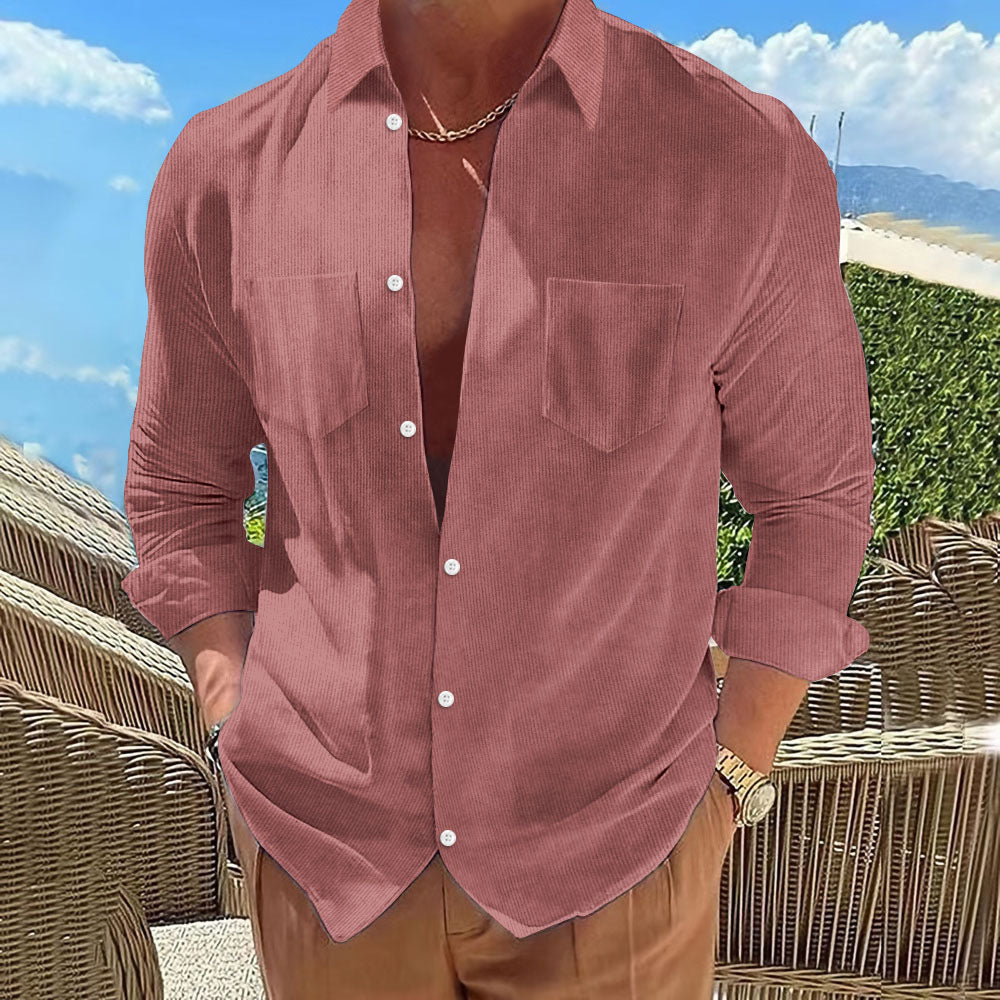 Herren Strukturierte Hemdbluse mit Brusttaschen und umschlagbaren Ärmeln R&B