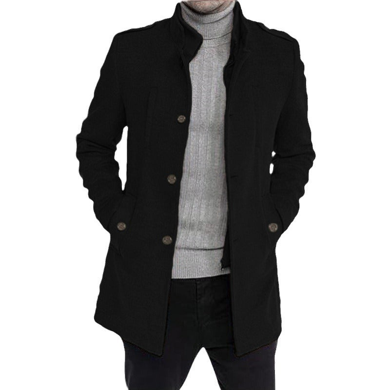 Herren eleganter, mittelschwerer Freizeitmantel mit Stehkragen und seitlichen Taschen