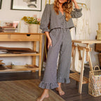 Damen Karierter Pyjamaanzug mit Rüschendetails R&B