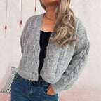 Damen kuschelige Strickjacke mit Zopfmuster und V-Ausschnitt R&B