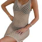 Damen gehäkeltes Strandkleid mit transparentem Netzdesign R&B
