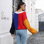 Damen Großer Strickpullover mit Farbblock-Design R&B