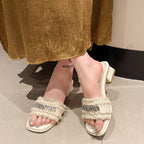 Damen stilvolle Riemensandalen mit Fransen und funkelnden Applikationen EB