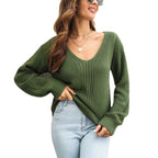 Damen Strickpullover mit V-Ausschnitt und strukturiertem Design R&B