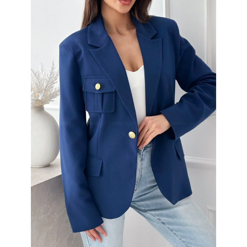 Damen klassische doppelt-knöpfte taillierte Blazer mit Taschen-Detail R&B