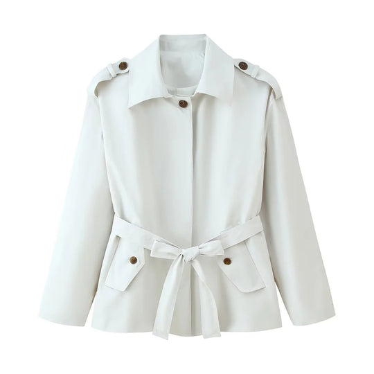 Damen elegante Trenchjacke mit dekorativem Gürtel und Taschen R&B