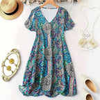 Damen Maxikleid mit V-Ausschnitt und buntem Paisleymuster R&B