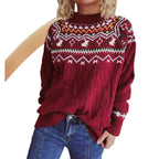 Damen Grobstrickpullover mit festlichem Muster und modernem Zopfdessin R&B