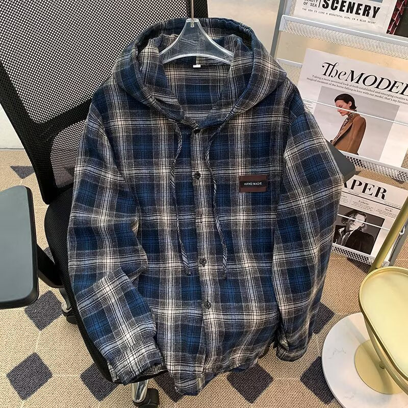 Damen Karo-Hemdjacke mit Kapuze