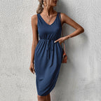 Damen lässiges Midikleid mit hohem Kragen und regulierbarem Gürtel R&B