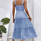 Damen Maxikleid mit elastischem Bustier und fließendem Rock R&B