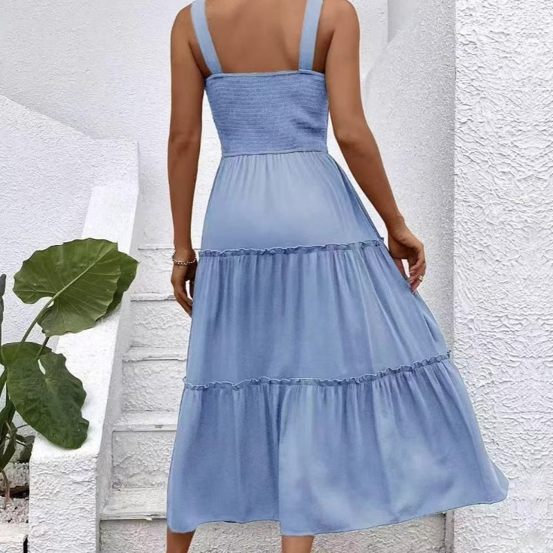 Damen Maxikleid mit elastischem Bustier und fließendem Rock R&B