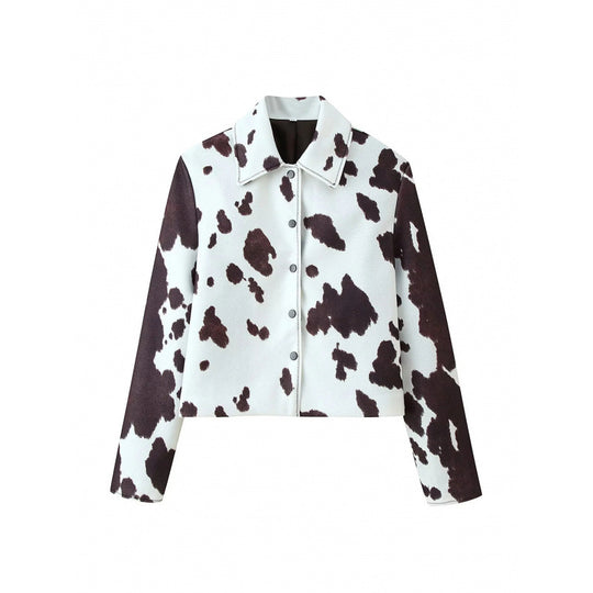Damen Kunstlederjacke mit modernem Kuhfleckenmuster R&B