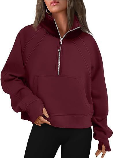 Damen kuscheliger Half-Zip Pullover mit Kapuze und Kängurutasche R&B