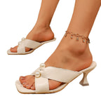 Damen elegante Pantoletten mit perlenverzierten Riemen R&B