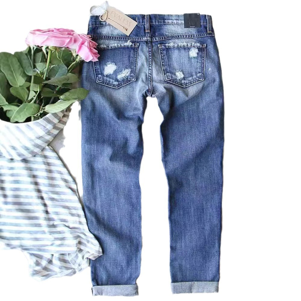 Damen Skinny Jeans mit auffälligen Totenkopf-Mustern R&B