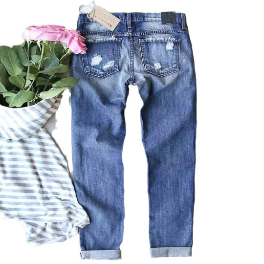 Damen Skinny Jeans mit auffälligen Totenkopf-Mustern R&B