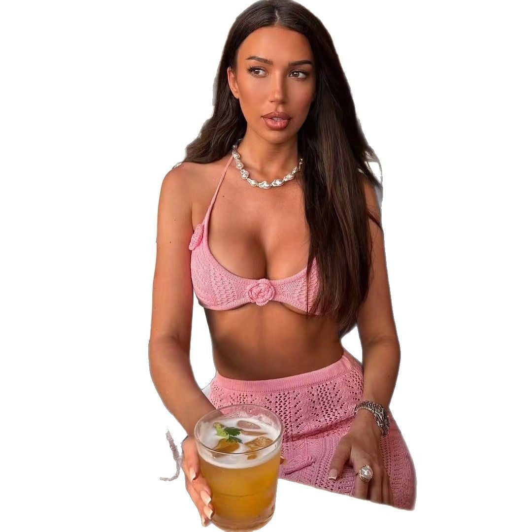 Damen Häkel-Strandkleid mit Kapuzenshirt R&B