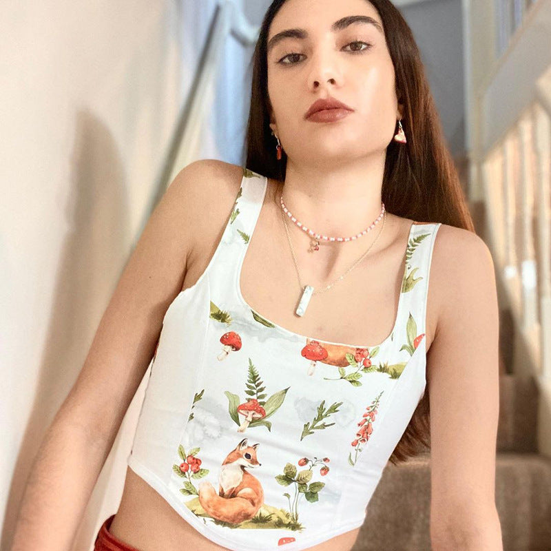 Damen Crop Top mit kunstvollem Flora-Design und verstellbaren Trägern R&B