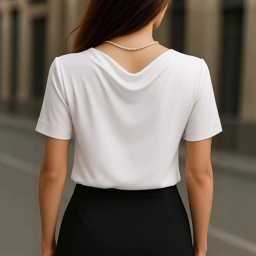 Damen Elegantes V-Ausschnitt Blusenshirt mit kurzärmeligen Design R&B