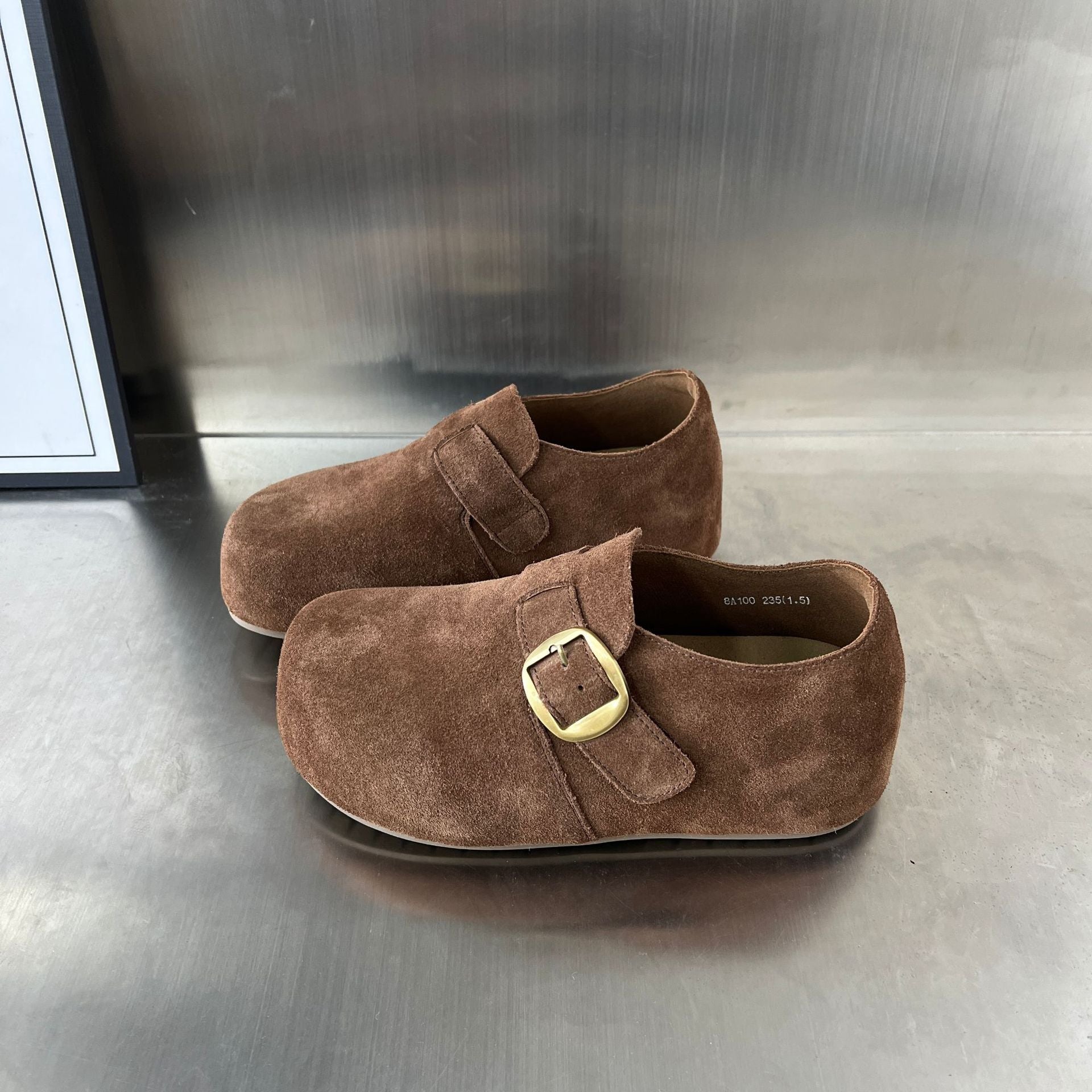 Damen Komfortable Wildleder-Clogs mit modischer Schnallenverzierung R&B