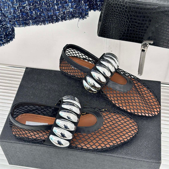 Damen Ballerinas mit glitzerndem Riemen und luftiger Netzoberfläche R&B
