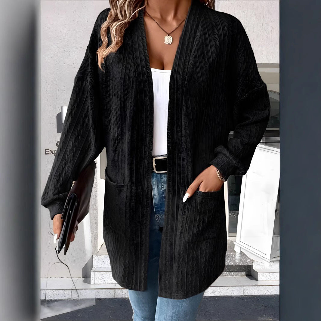 Damen lässige Strickjacke mit Taschen R&B