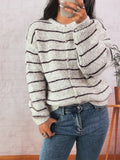 Damen gemütliche Strickjacke mit elegantem Streifenmuster und schimmernden Knöpfen R&B