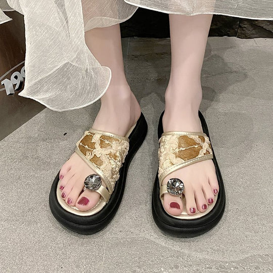 Damen trendige Flip-Flops mit floralem Dekor und funkelndem Schmuckdetail R&B